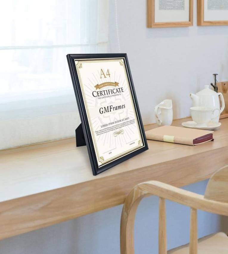 Cadre photo A4 en bois (certificat, document, diplôme)pour affichage mural sur table